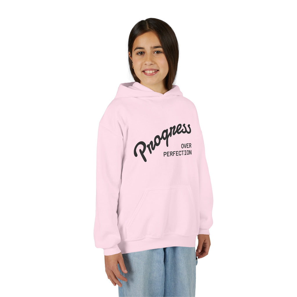 Youth Hoodie — "Progress Over Perfection" Motivational Pullover
