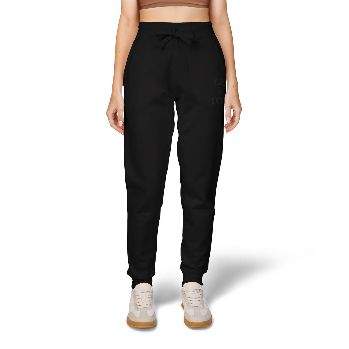 Embroidered 'Slate & Social' Fleece Sweatpants — Cozy Casual Joggers