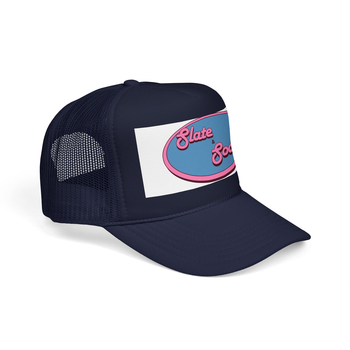Trucker Hat — "Slate & Social" Retro Patch Foam Cap