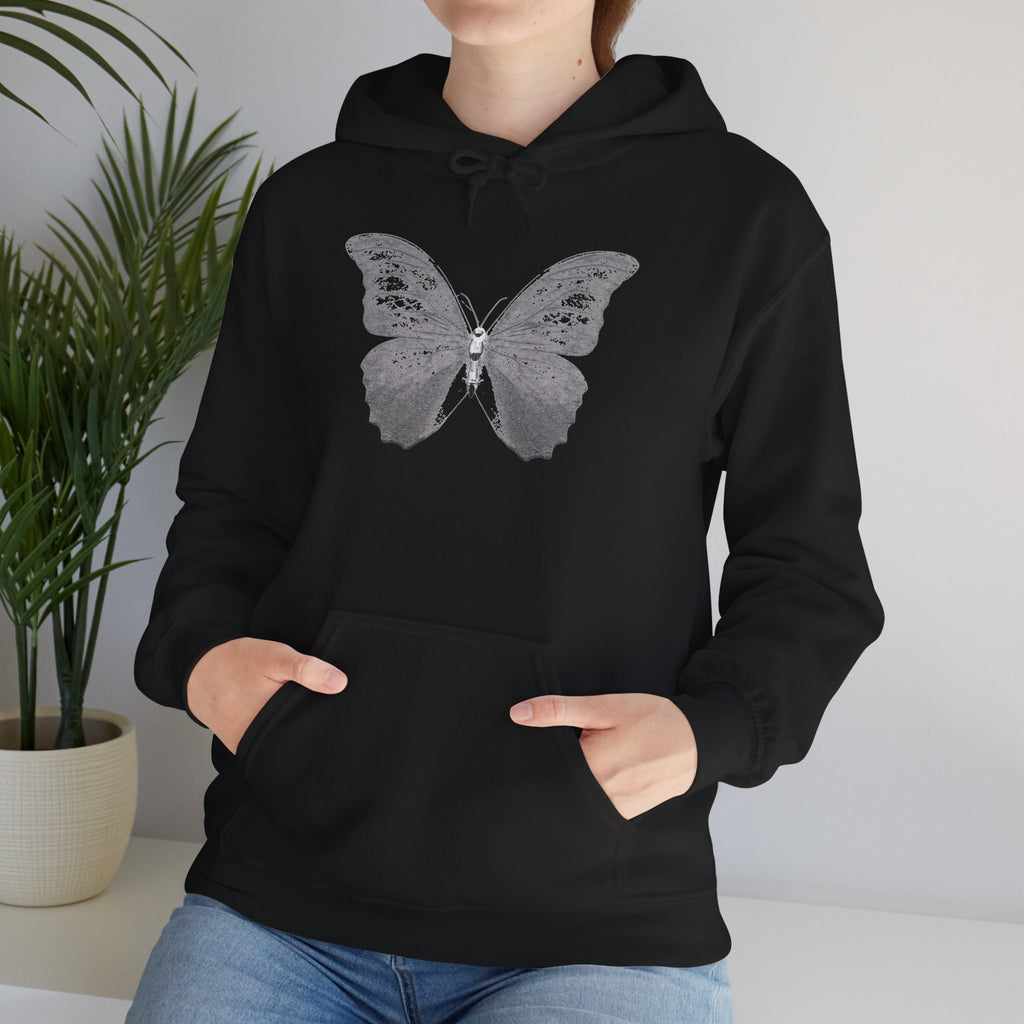 Butterfly Graphic Hoodie — 'Slate & Social' Minimalist White Pullover