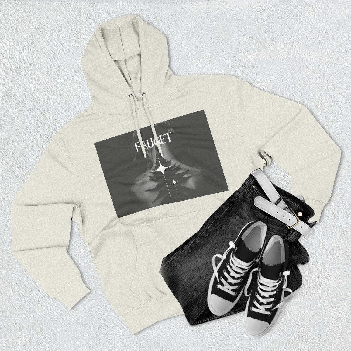 Hoodie — 'FAUCET' Monochrome Prayer Hands Graphic Hoodie