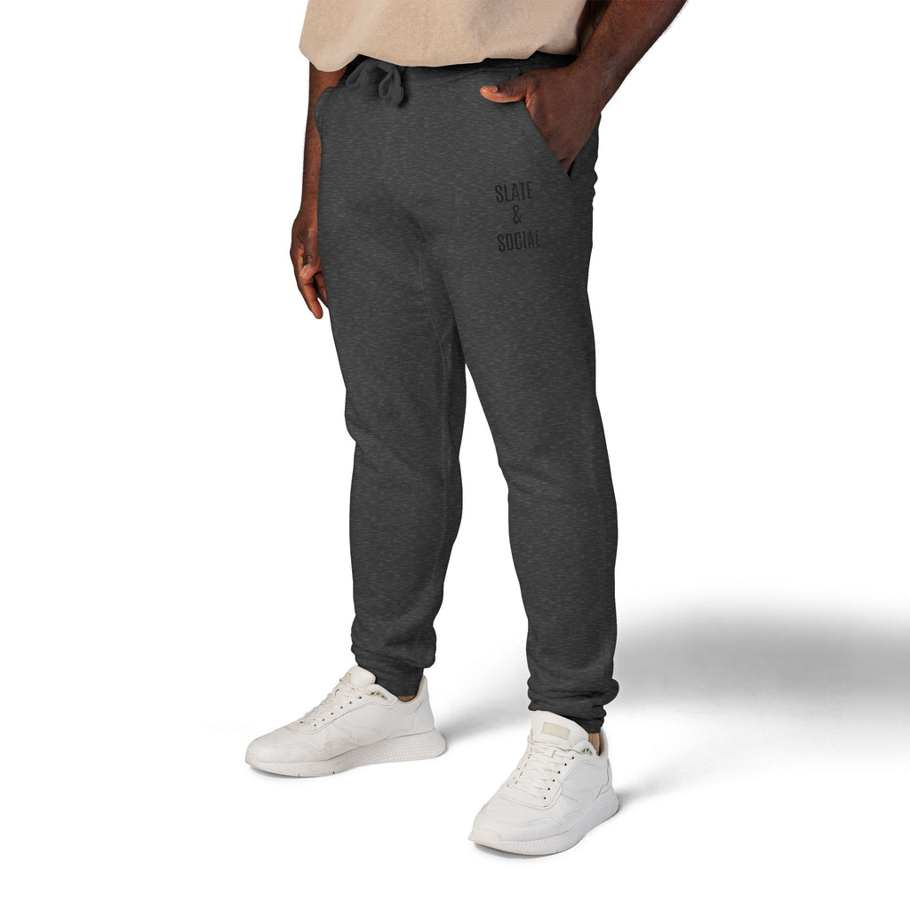 Embroidered 'Slate & Social' Fleece Sweatpants — Cozy Casual Joggers