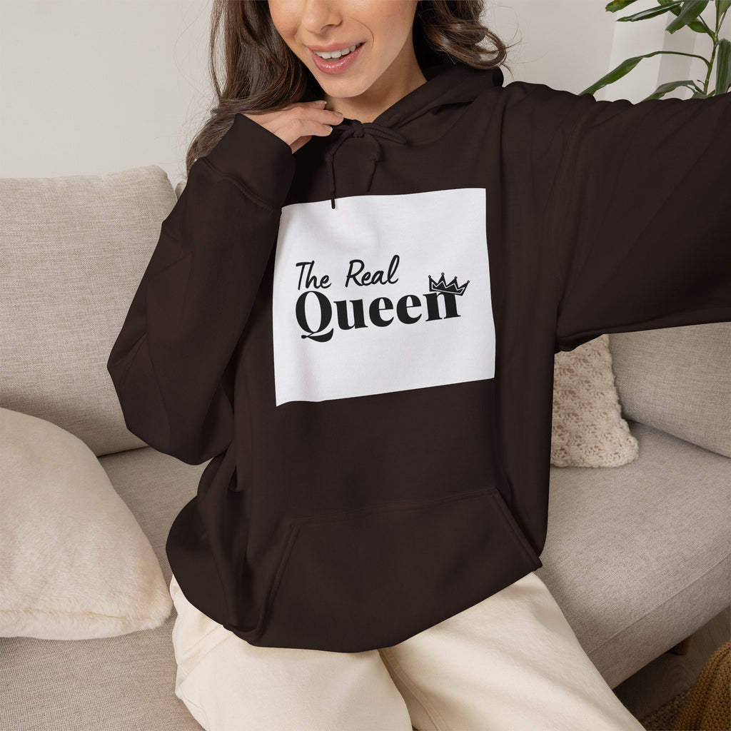 The Real Queen Hoodie — 'Slate & Social' Graphic Pullover for Bold Fashionistas