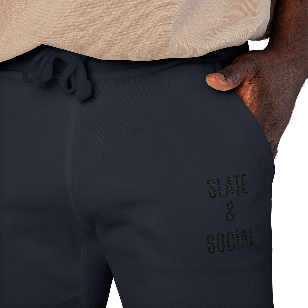 Embroidered 'Slate & Social' Fleece Sweatpants — Cozy Casual Joggers