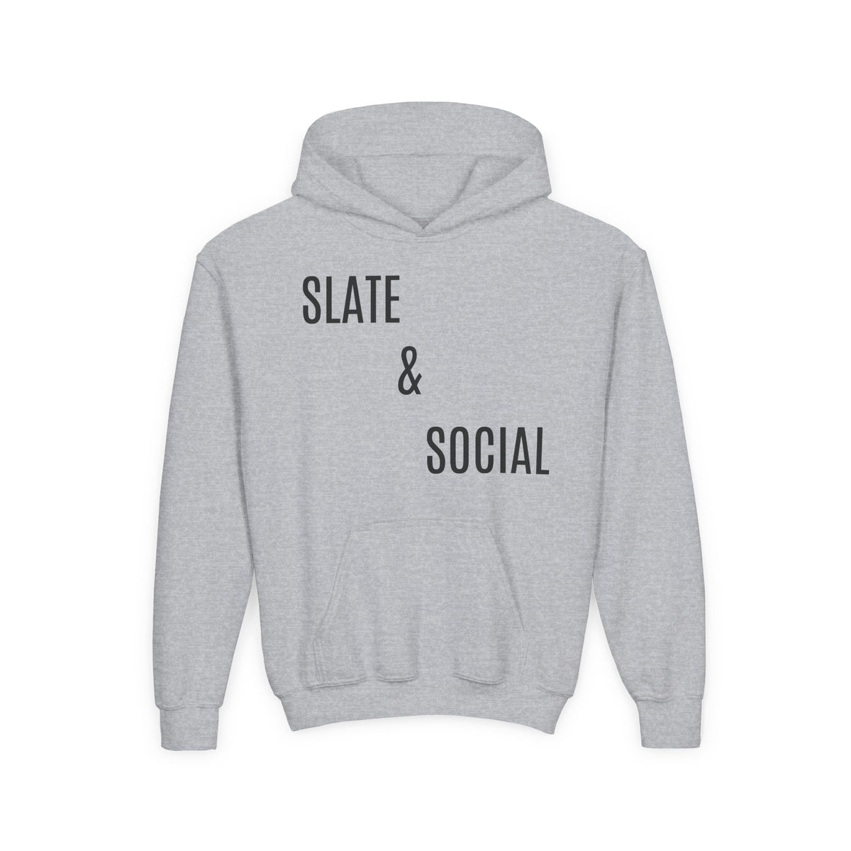 Youth Hoodie - "Slate & Social" Minimalist Text Pullover