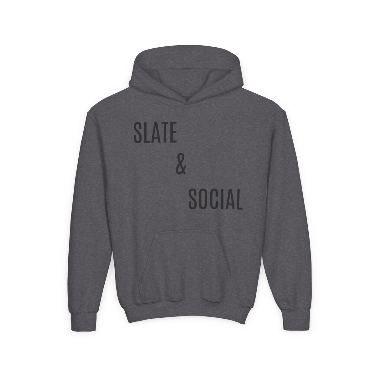 Youth Hoodie - "Slate & Social" Minimalist Text Pullover