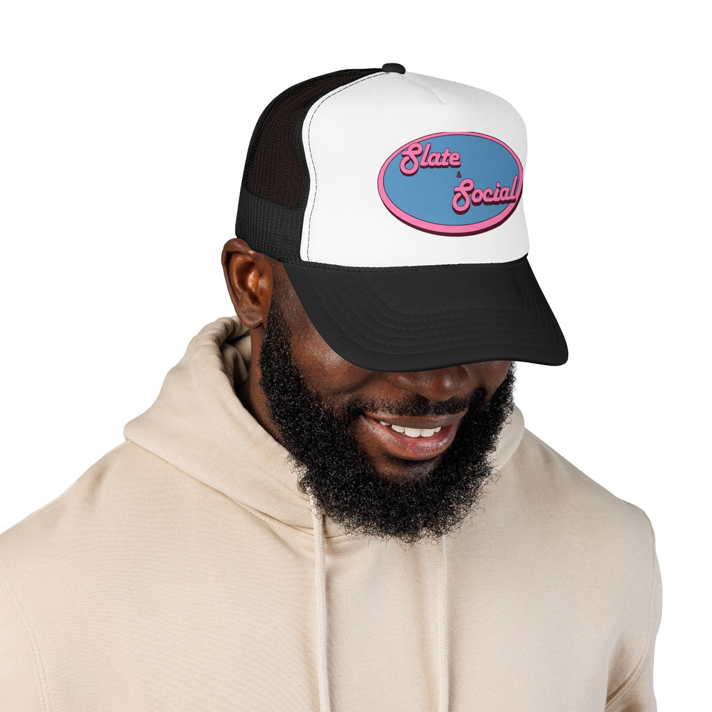 Trucker Hat — "Slate & Social" Retro Patch Foam Cap
