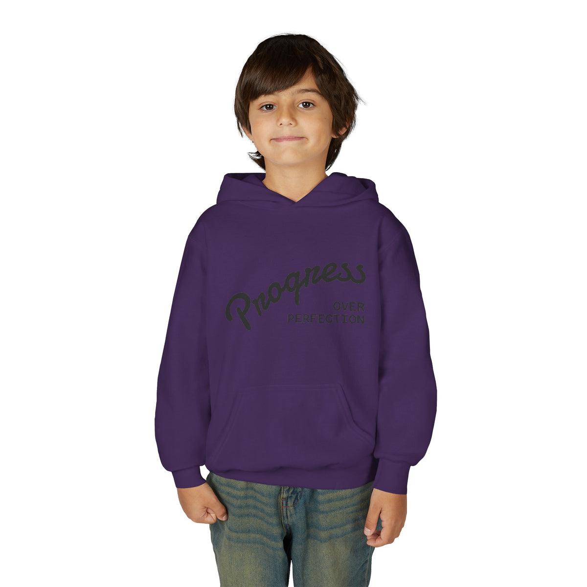Youth Hoodie — "Progress Over Perfection" Motivational Pullover