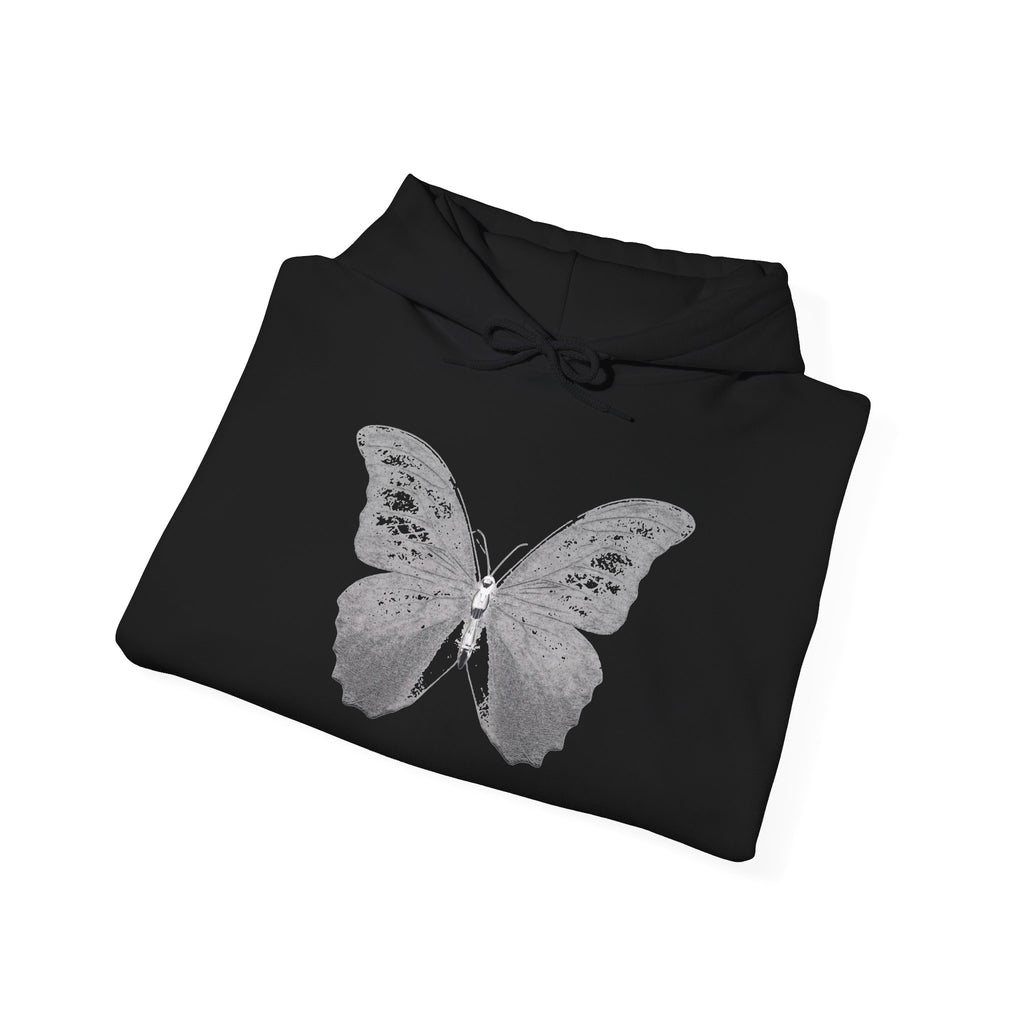 Butterfly Graphic Hoodie — 'Slate & Social' Minimalist White Pullover