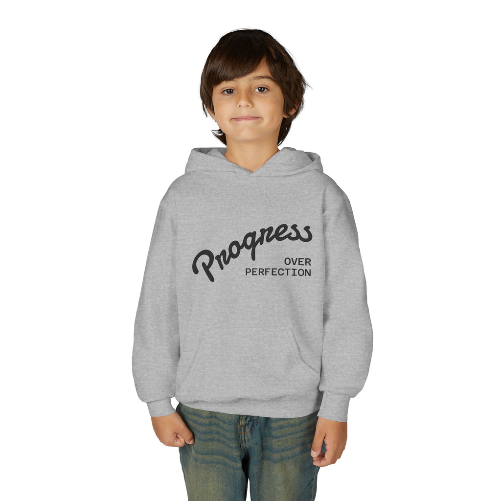Youth Hoodie — "Progress Over Perfection" Motivational Pullover