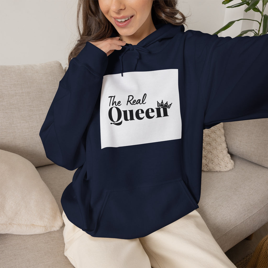 The Real Queen Hoodie — 'Slate & Social' Graphic Pullover for Bold Fashionistas