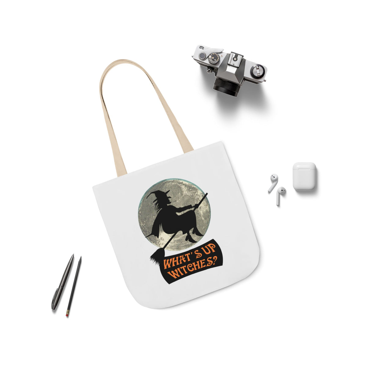 What’s Up Witches Halloween Witch Canvas Tote Bag