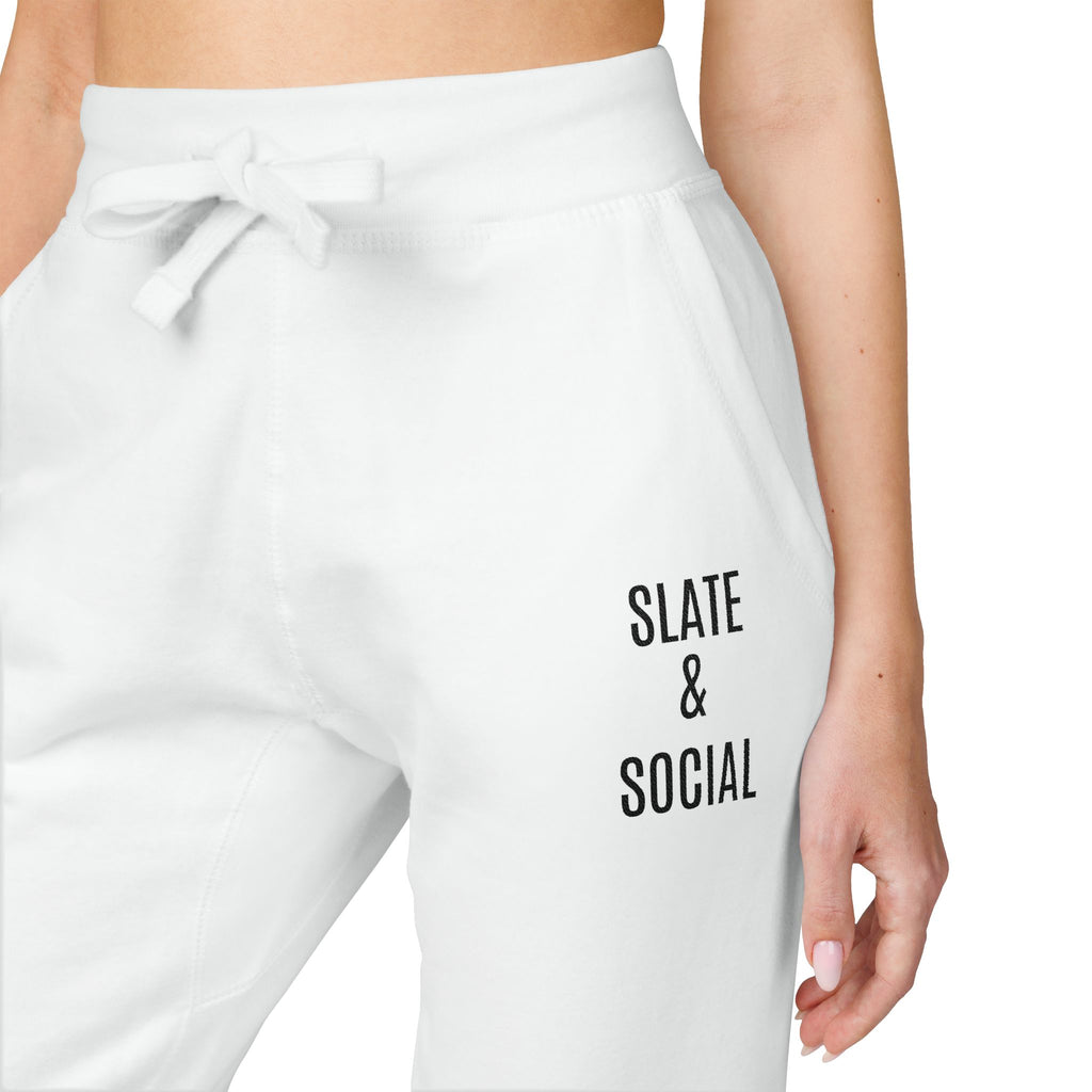 Embroidered 'Slate & Social' Fleece Sweatpants — Cozy Casual Joggers