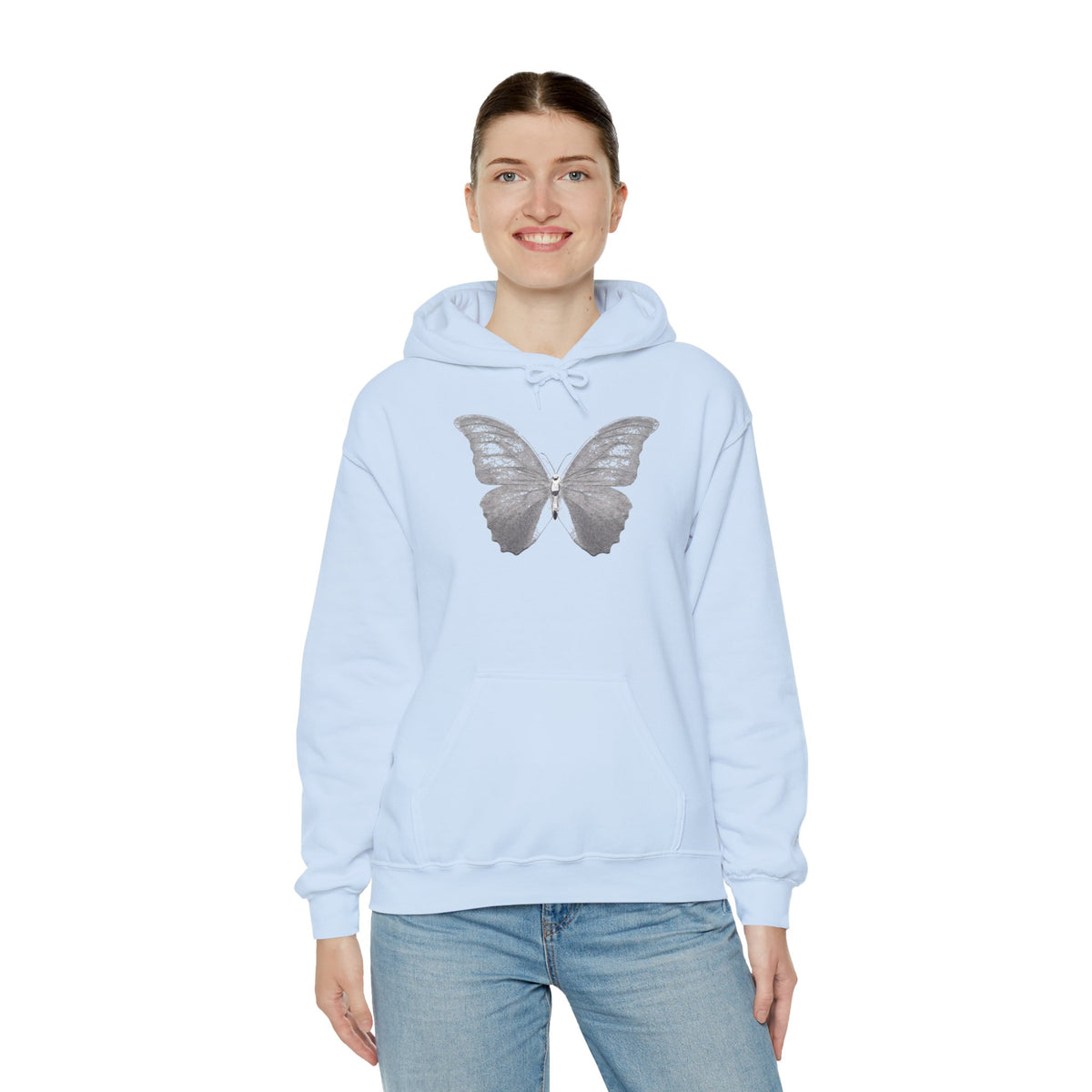 Butterfly Graphic Hoodie — 'Slate & Social' Minimalist White Pullover