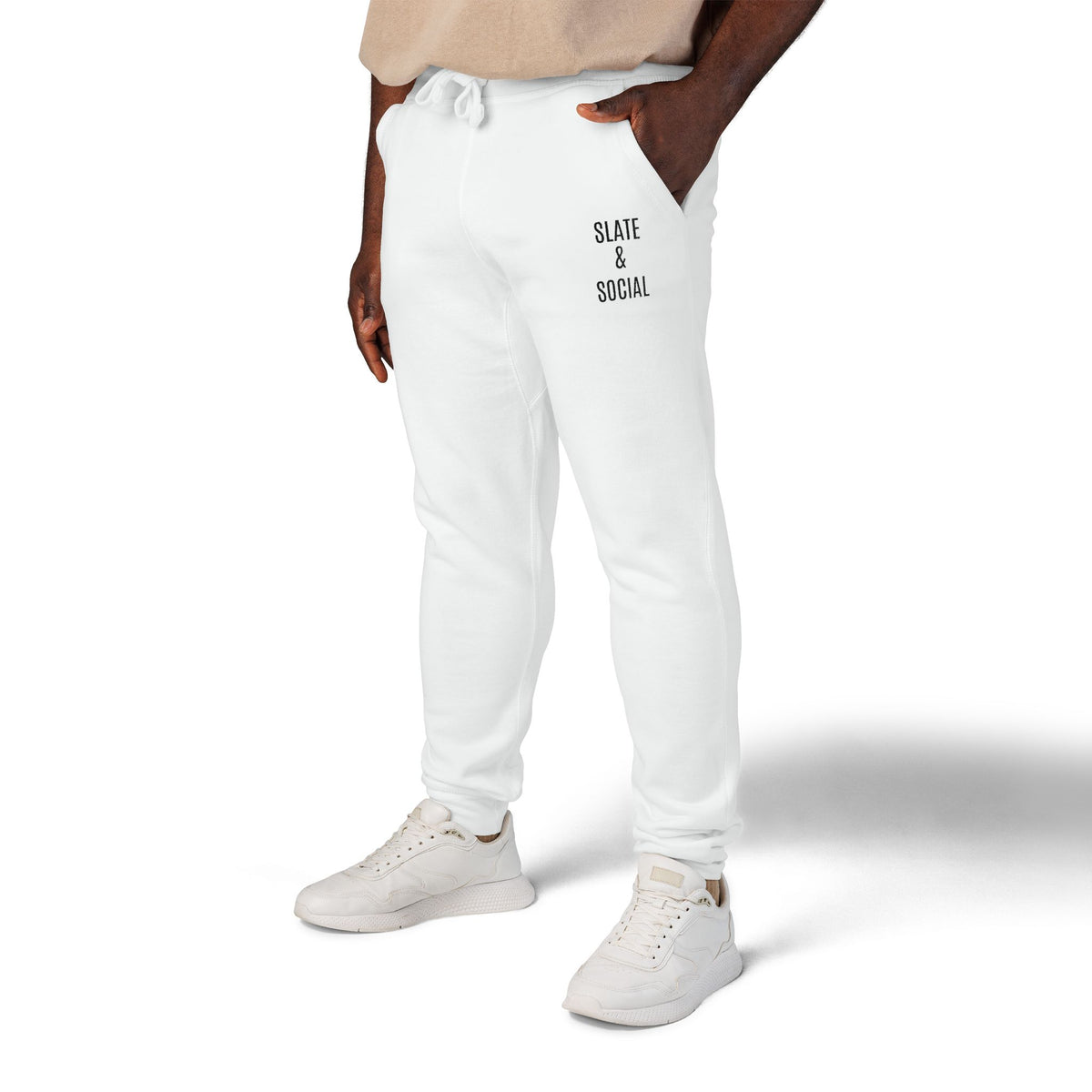 Embroidered 'Slate & Social' Fleece Sweatpants — Cozy Casual Joggers