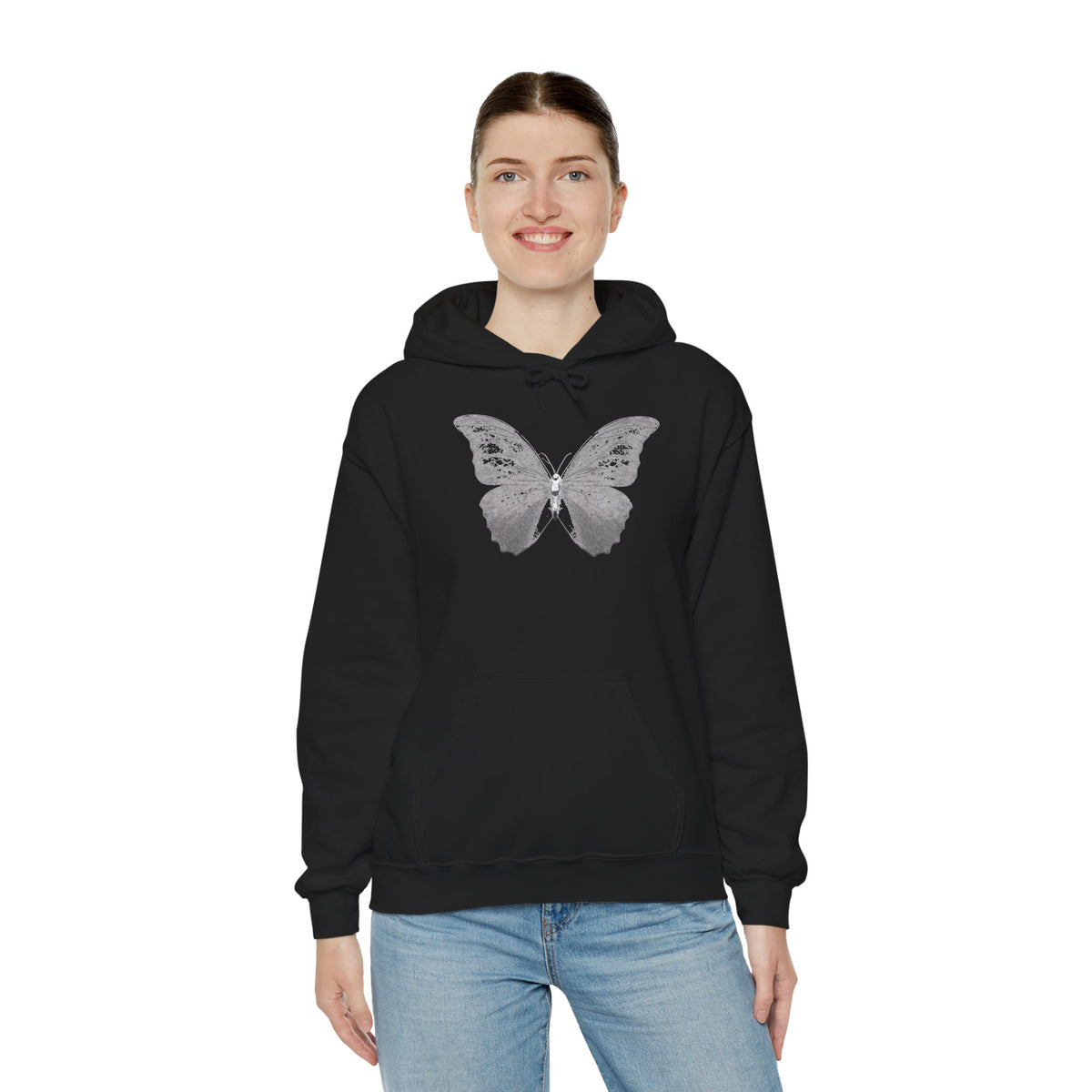 Butterfly Graphic Hoodie — 'Slate & Social' Minimalist White Pullover