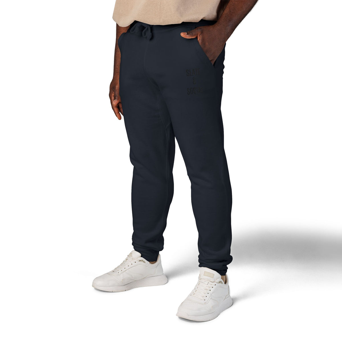 Embroidered 'Slate & Social' Fleece Sweatpants — Cozy Casual Joggers