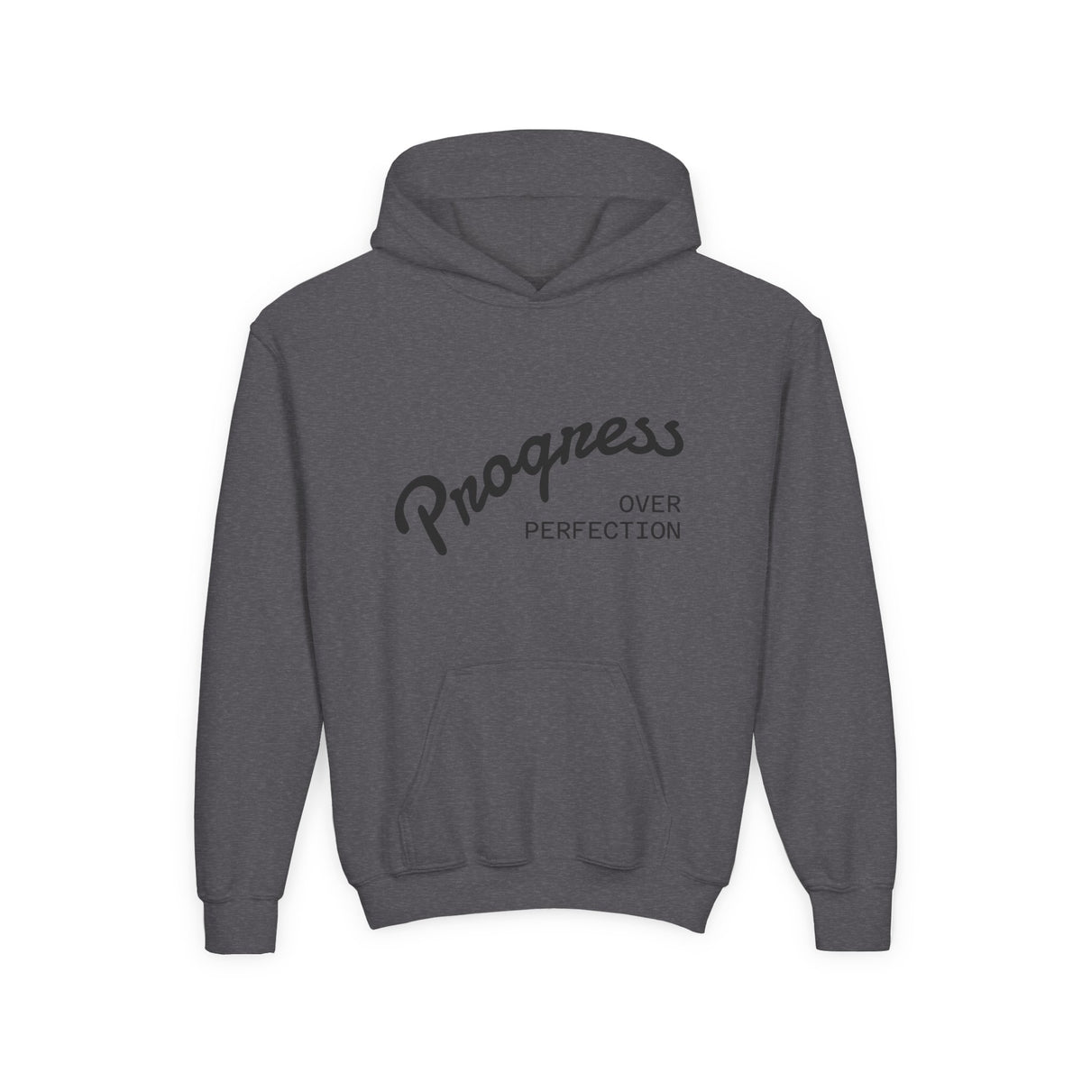 Youth Hoodie — "Progress Over Perfection" Motivational Pullover