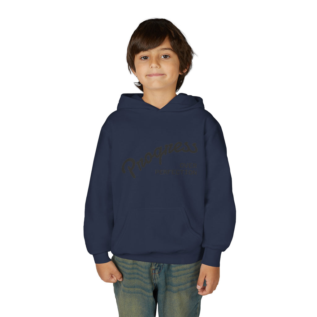 Youth Hoodie — "Progress Over Perfection" Motivational Pullover