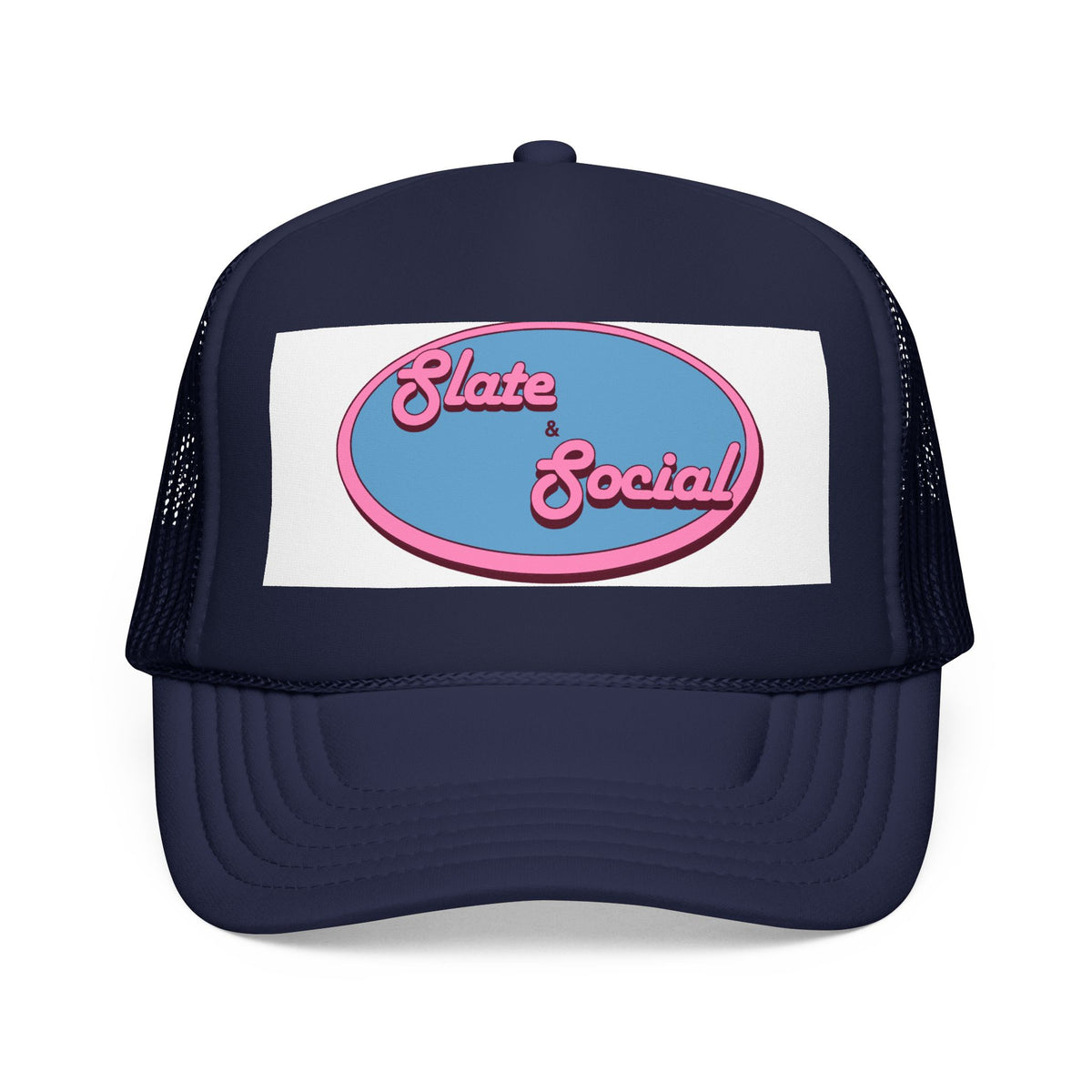 Trucker Hat — "Slate & Social" Retro Patch Foam Cap