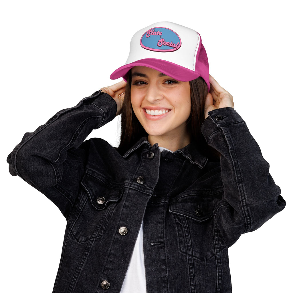 Trucker Hat — "Slate & Social" Retro Patch Foam Cap