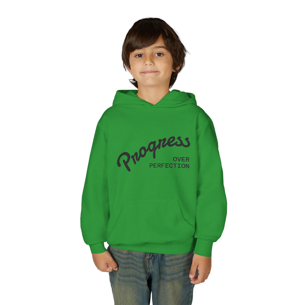 Youth Hoodie — "Progress Over Perfection" Motivational Pullover
