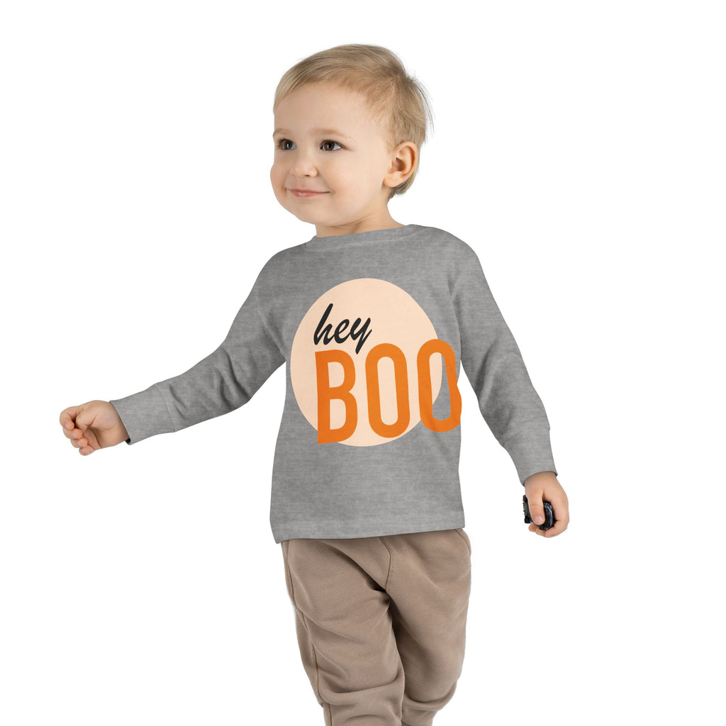 Toddler Long Sleeve Tee — "hey BOO" Halloween Spooky Season Shirt