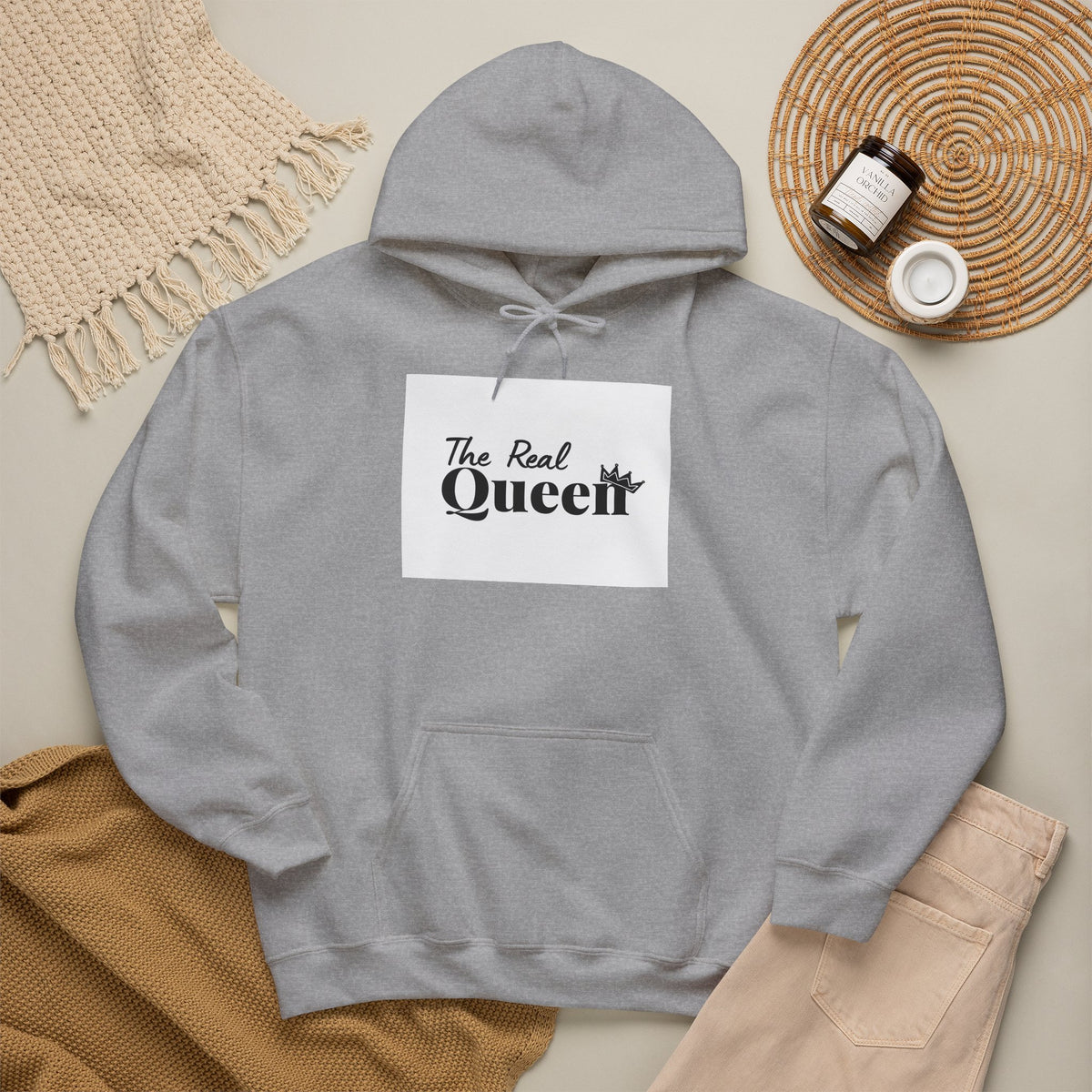 The Real Queen Hoodie — 'Slate & Social' Graphic Pullover for Bold Fashionistas