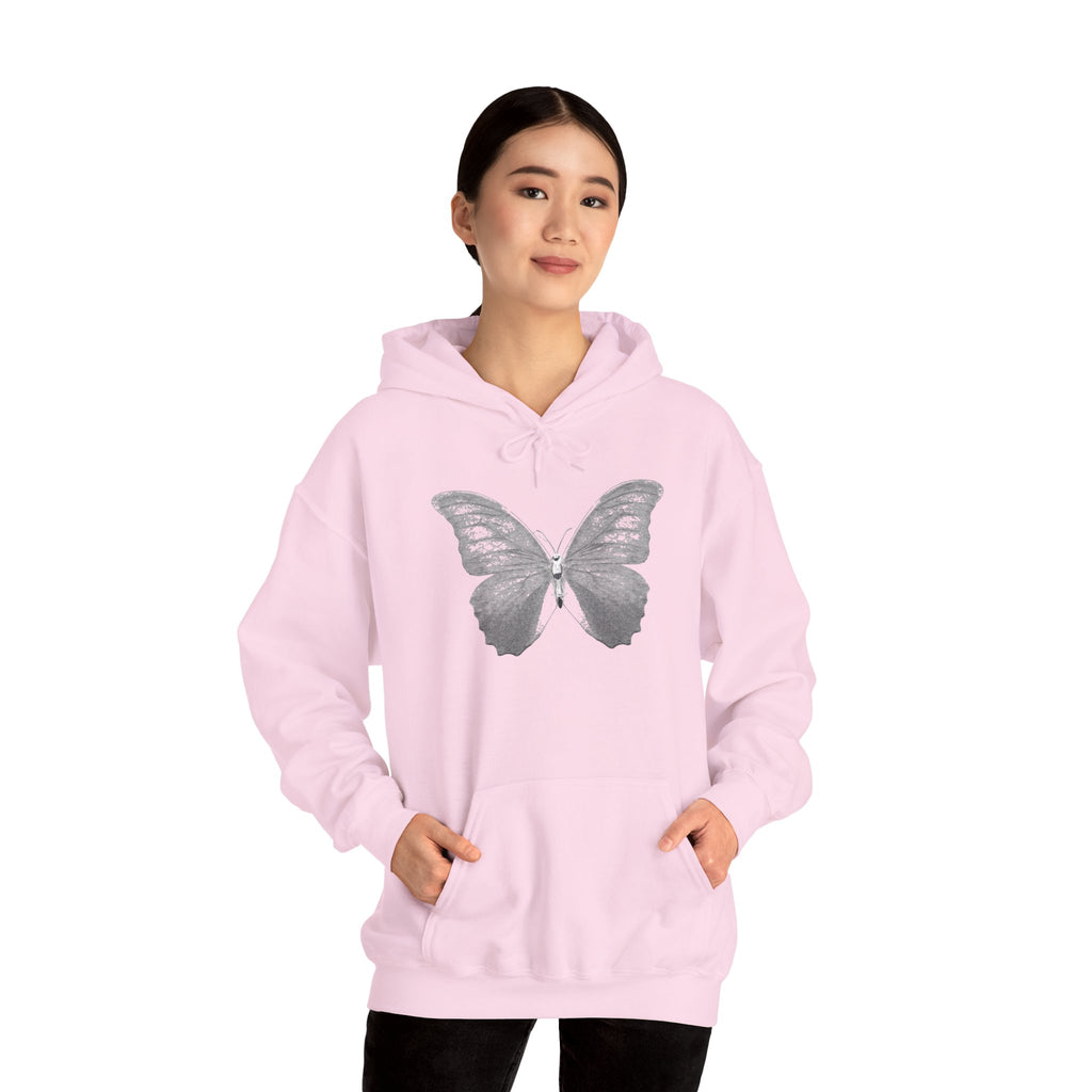 Butterfly Graphic Hoodie — 'Slate & Social' Minimalist White Pullover