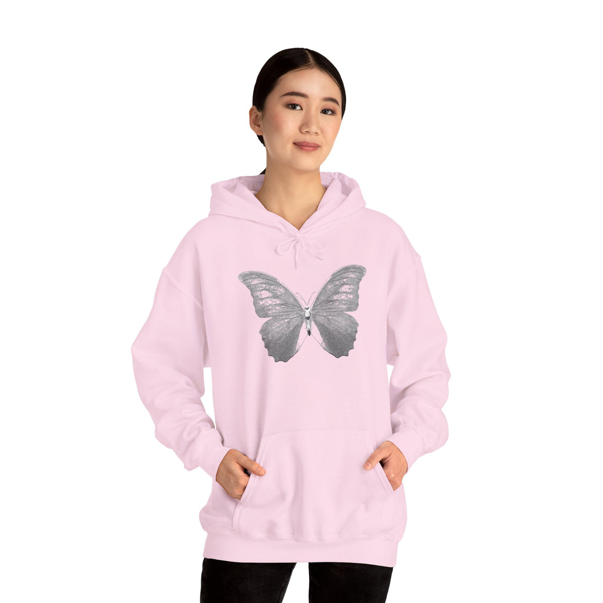 Butterfly Graphic Hoodie — 'Slate & Social' Minimalist White Pullover