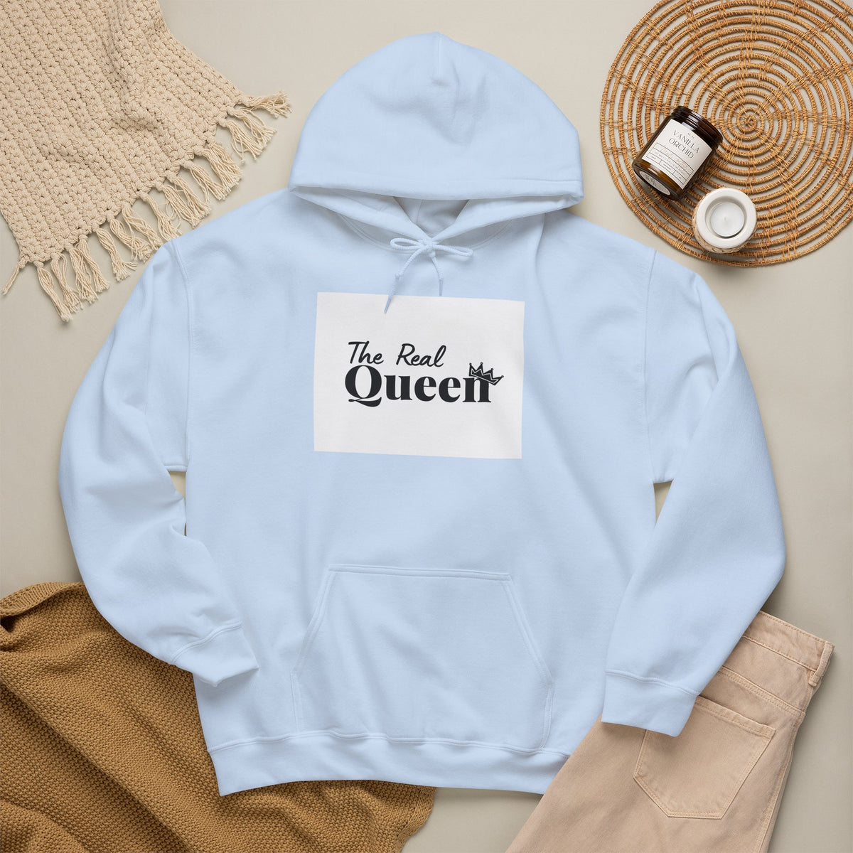 The Real Queen Hoodie — 'Slate & Social' Graphic Pullover for Bold Fashionistas