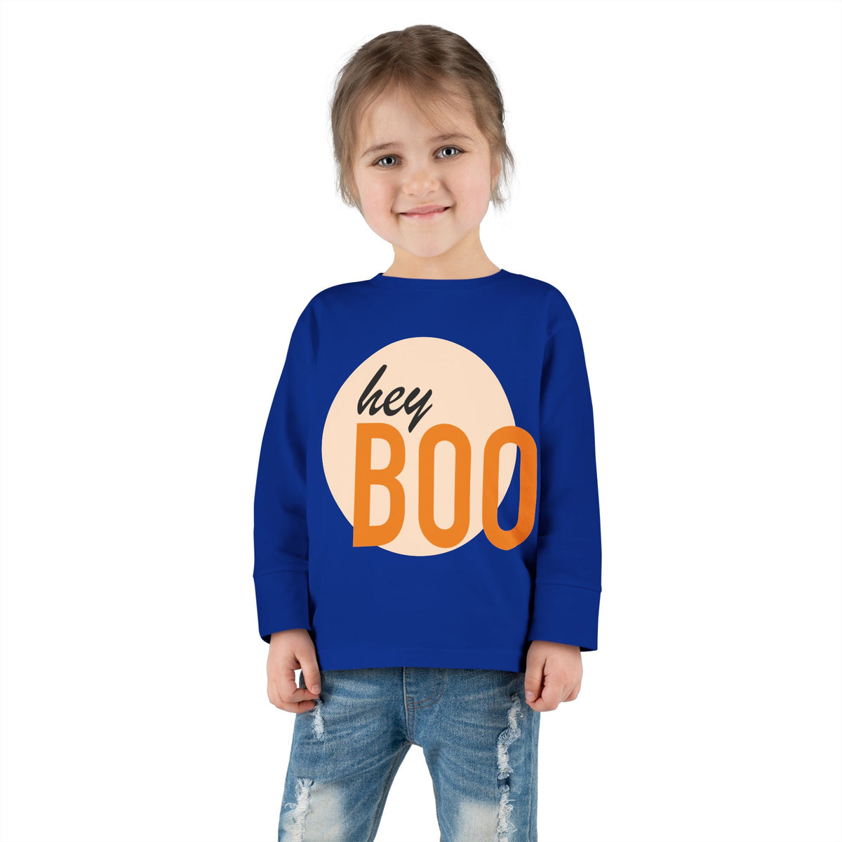 Toddler Long Sleeve Tee — "hey BOO" Halloween Spooky Season Shirt