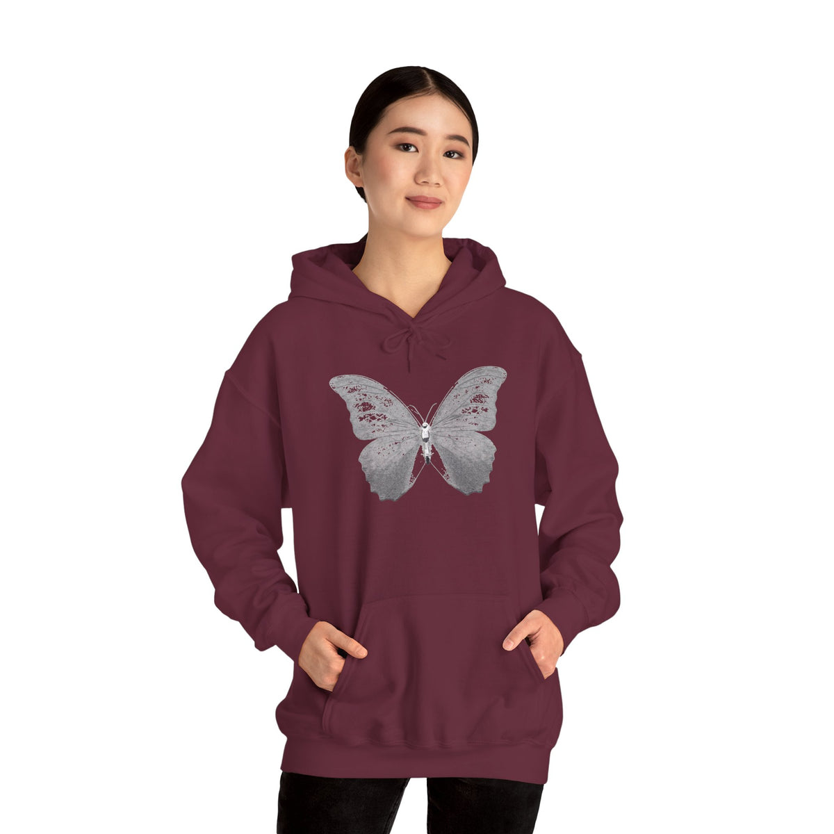 Butterfly Graphic Hoodie — 'Slate & Social' Minimalist White Pullover