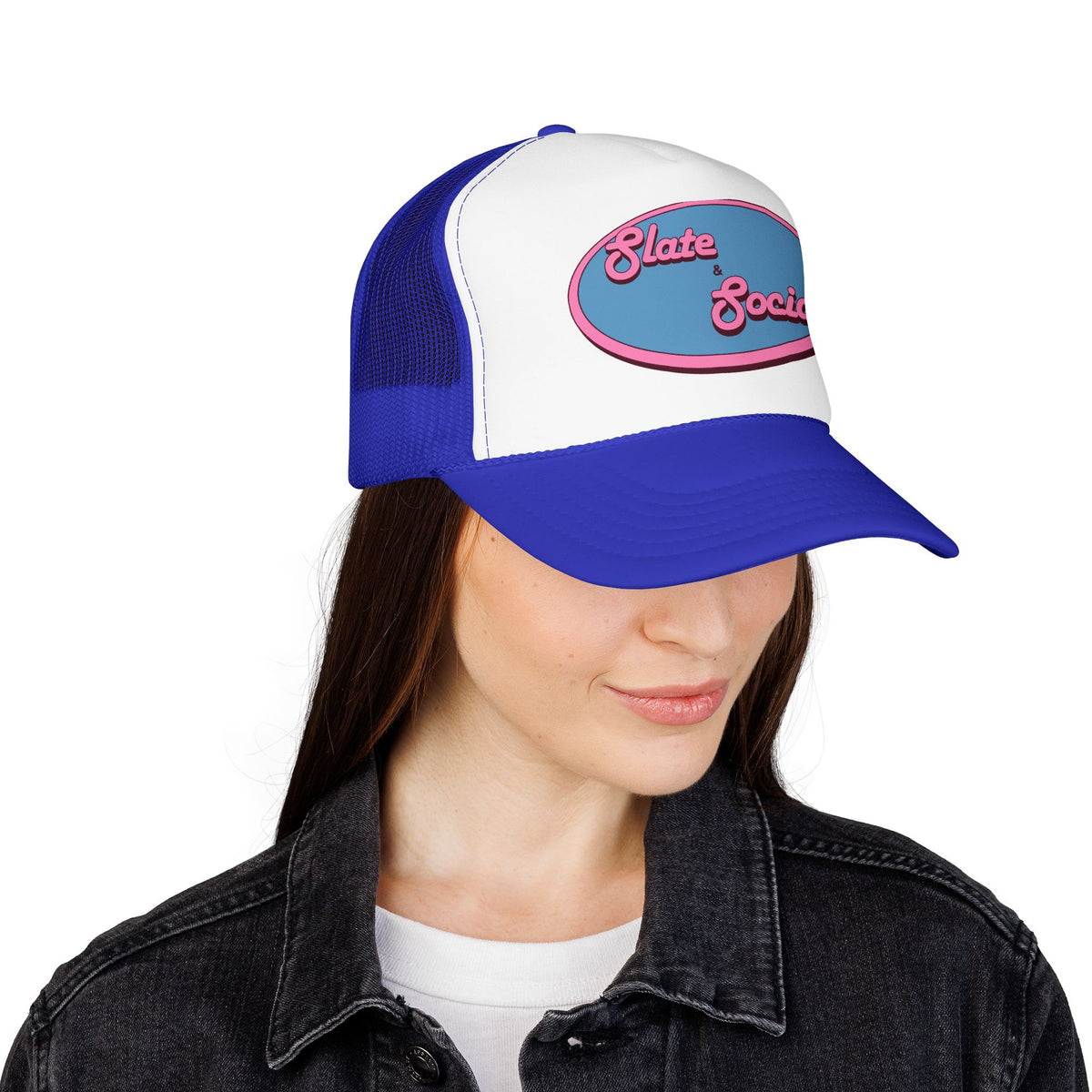 Trucker Hat — "Slate & Social" Retro Patch Foam Cap