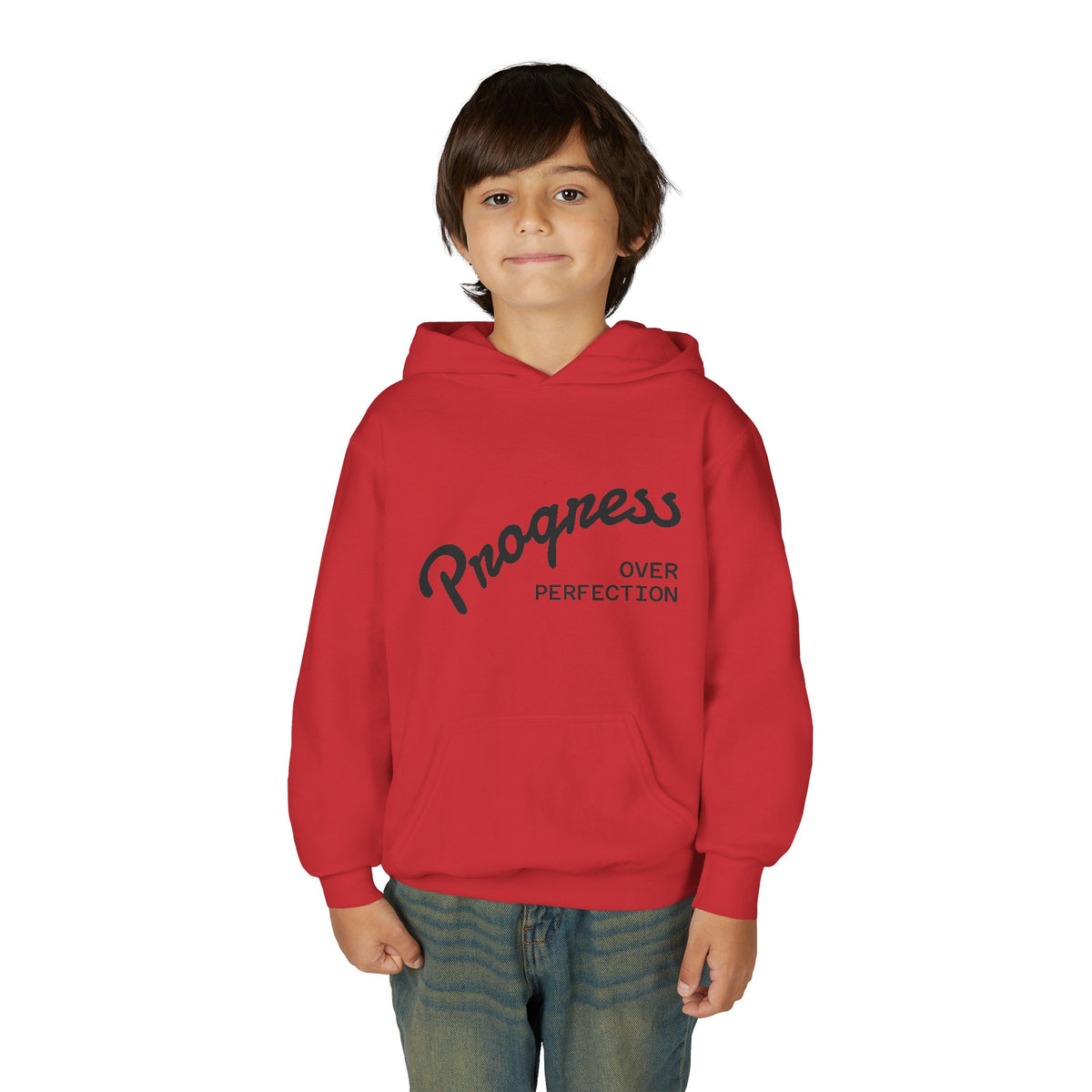 Youth Hoodie — "Progress Over Perfection" Motivational Pullover