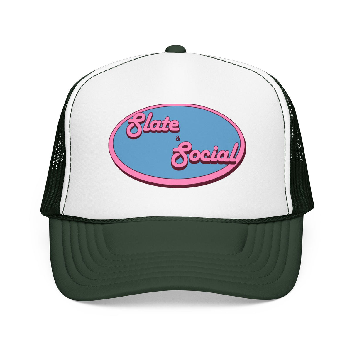 Trucker Hat — "Slate & Social" Retro Patch Foam Cap