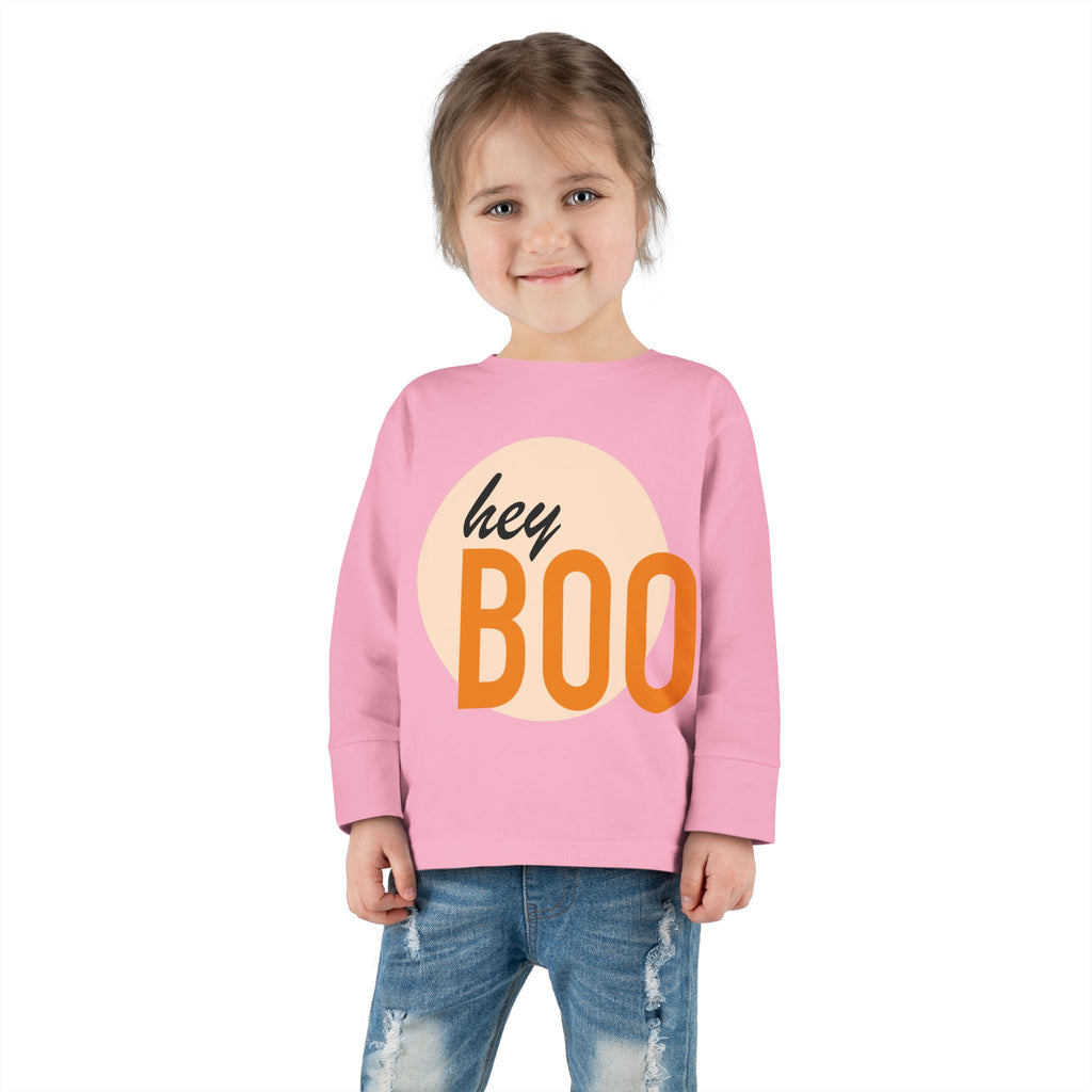 Toddler Long Sleeve Tee — "hey BOO" Halloween Spooky Season Shirt