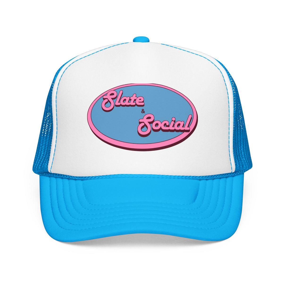 Trucker Hat — "Slate & Social" Retro Patch Foam Cap