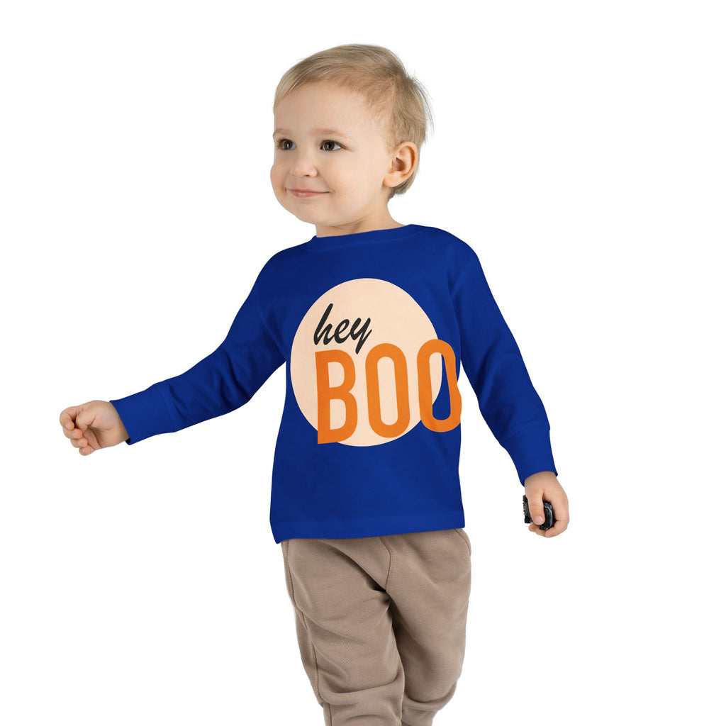 Toddler Long Sleeve Tee — "hey BOO" Halloween Spooky Season Shirt