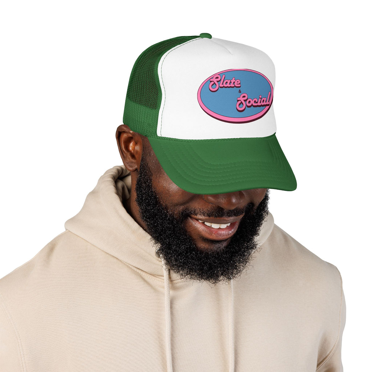 Trucker Hat — "Slate & Social" Retro Patch Foam Cap