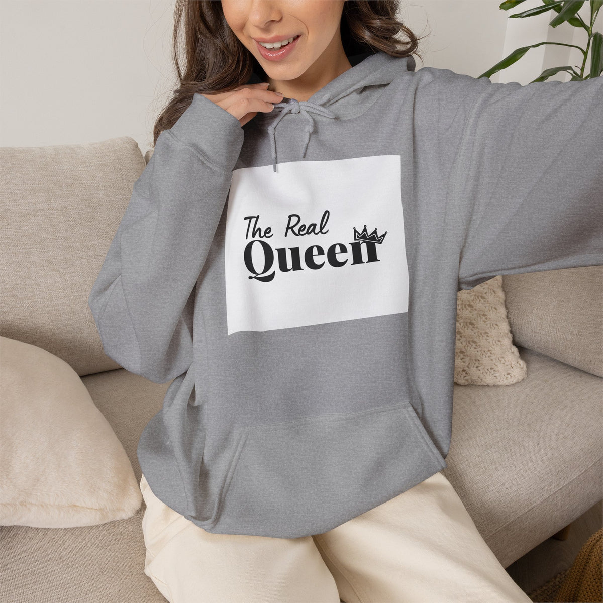 The Real Queen Hoodie — 'Slate & Social' Graphic Pullover for Bold Fashionistas