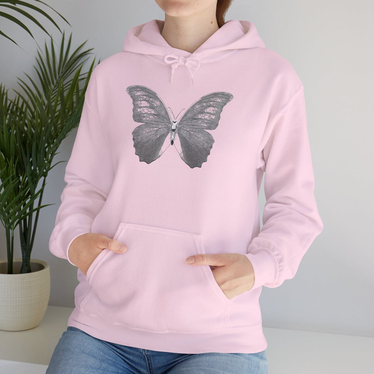 Butterfly Graphic Hoodie — 'Slate & Social' Minimalist White Pullover