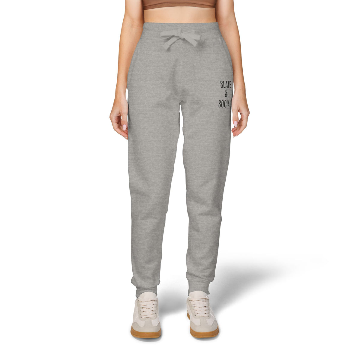 Embroidered 'Slate & Social' Fleece Sweatpants — Cozy Casual Joggers