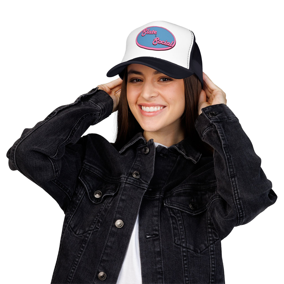 Trucker Hat — "Slate & Social" Retro Patch Foam Cap