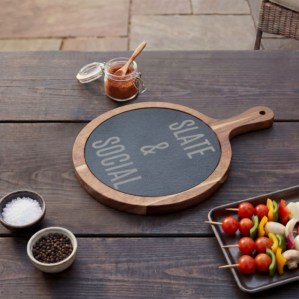 Slate & Social Engraved Charcuterie Board with Cheese Tools
