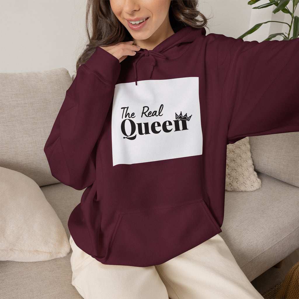 The Real Queen Hoodie — 'Slate & Social' Graphic Pullover for Bold Fashionistas