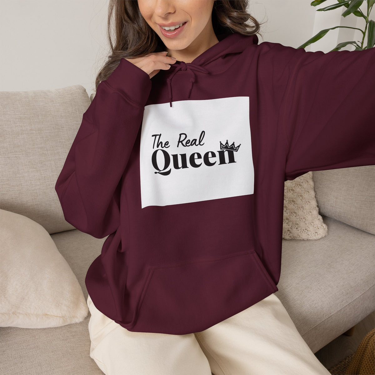 The Real Queen Hoodie — 'Slate & Social' Graphic Pullover for Bold Fashionistas