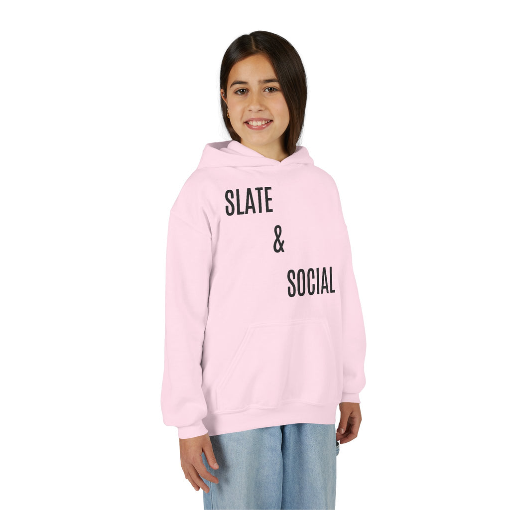 Youth Hoodie - "Slate & Social" Minimalist Text Pullover