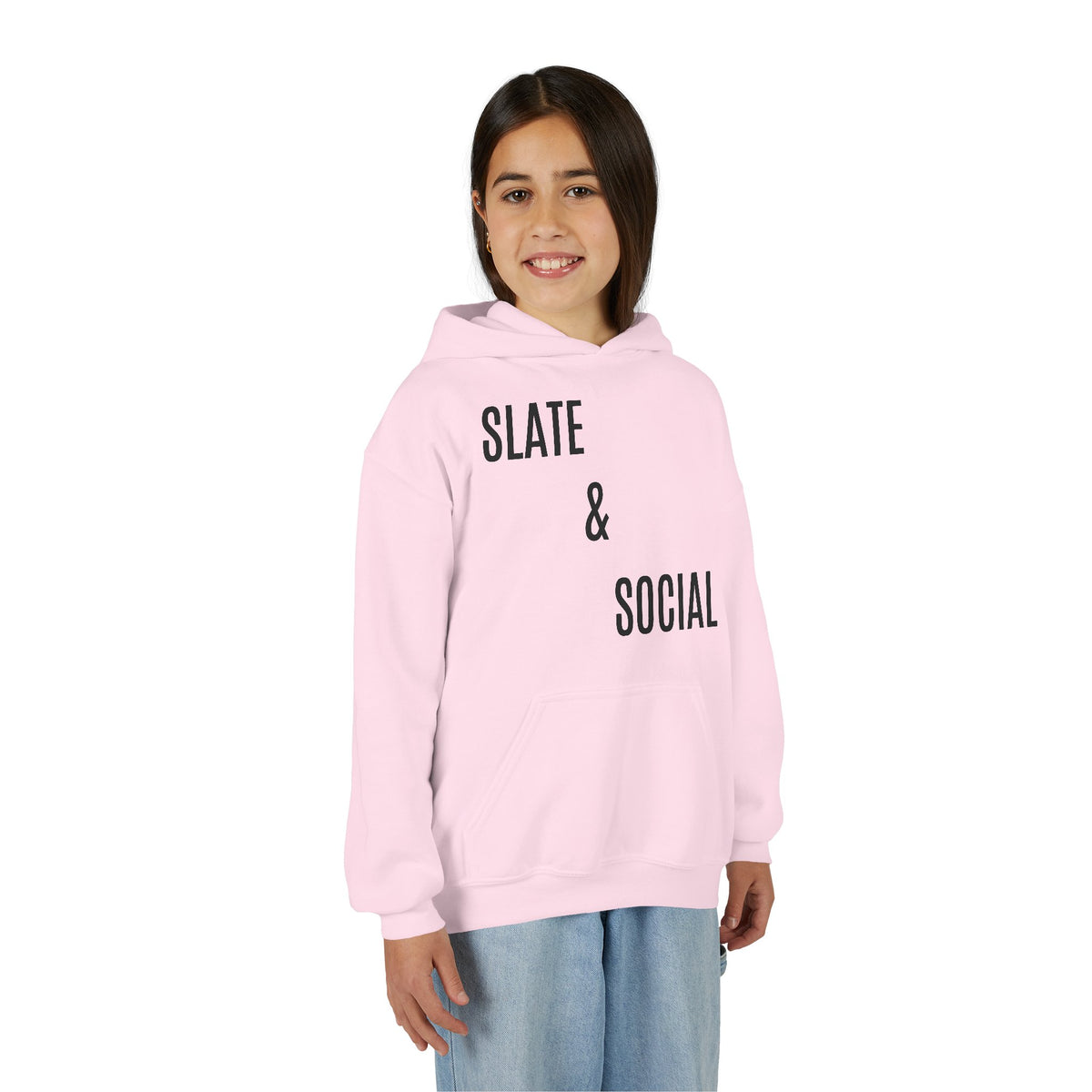 Youth Hoodie - "Slate & Social" Minimalist Text Pullover