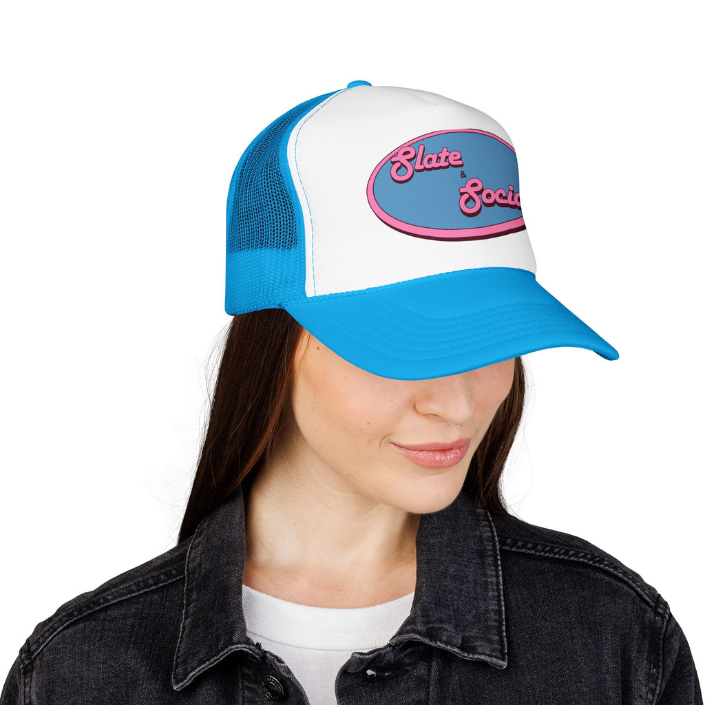 Trucker Hat — "Slate & Social" Retro Patch Foam Cap
